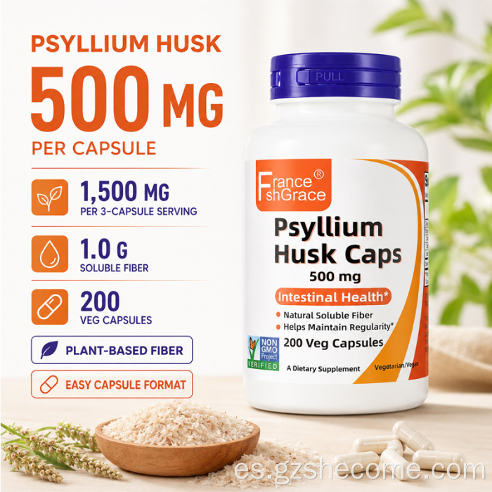 Shecome Psyllium Husk Cápsulas Apoyo para la salud digestiva